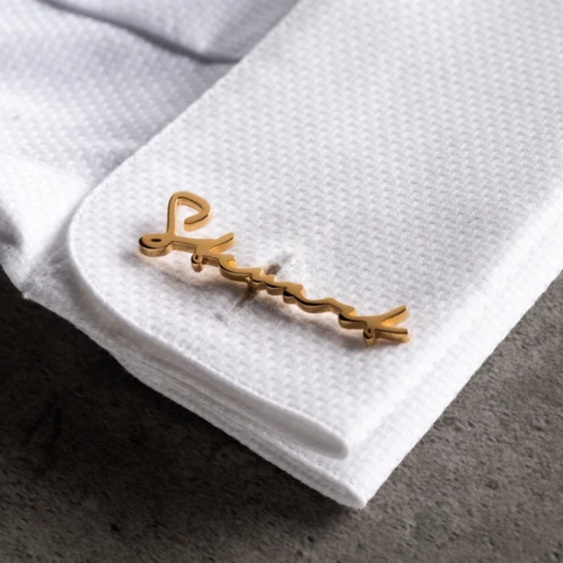 Men'S Groom - 맞춤 이름 커프스 단추 18K 금도금